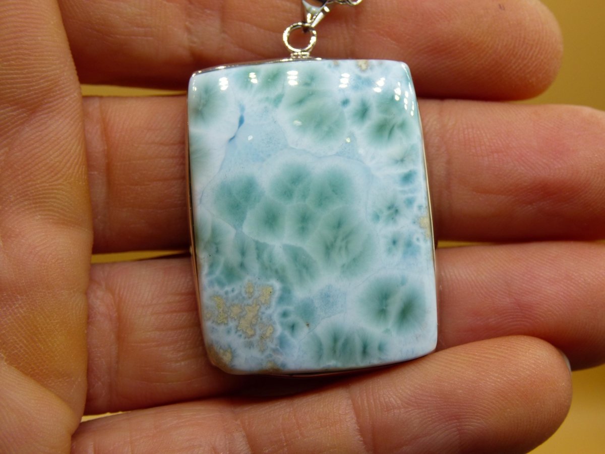 Larimar A &quot;Atlantis Stone&quot; Edelstein Kette 925 Sterling Silber Frau Schmuck Edel Natur Heilstein Hippie Rarität Meer Himmel blau Geschenk - Art of Nature Berlin