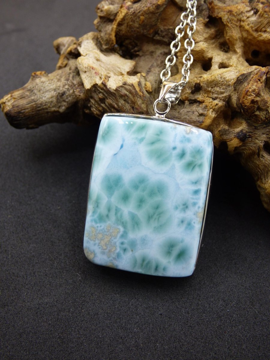 Larimar A &quot;Atlantis Stone&quot; Edelstein Kette 925 Sterling Silber Frau Schmuck Edel Natur Heilstein Hippie Rarität Meer Himmel blau Geschenk - Art of Nature Berlin