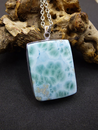 Larimar A &quot;Atlantis Stone&quot; Edelstein Kette 925 Sterling Silber Frau Schmuck Edel Natur Heilstein Hippie Rarität Meer Himmel blau Geschenk - Art of Nature Berlin