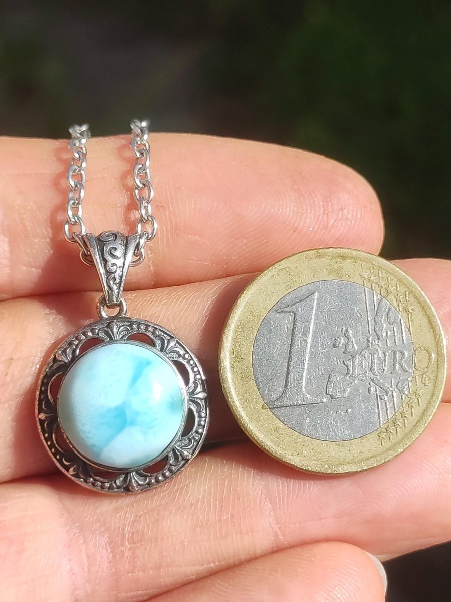 Larimar A Vintage Edelstein Kette 925 Silber Frau Schmuck Edel Antik Vintage Heilstein Rarität Meer Himmel blau Geschenk Frau Freundin - Art of Nature Berlin