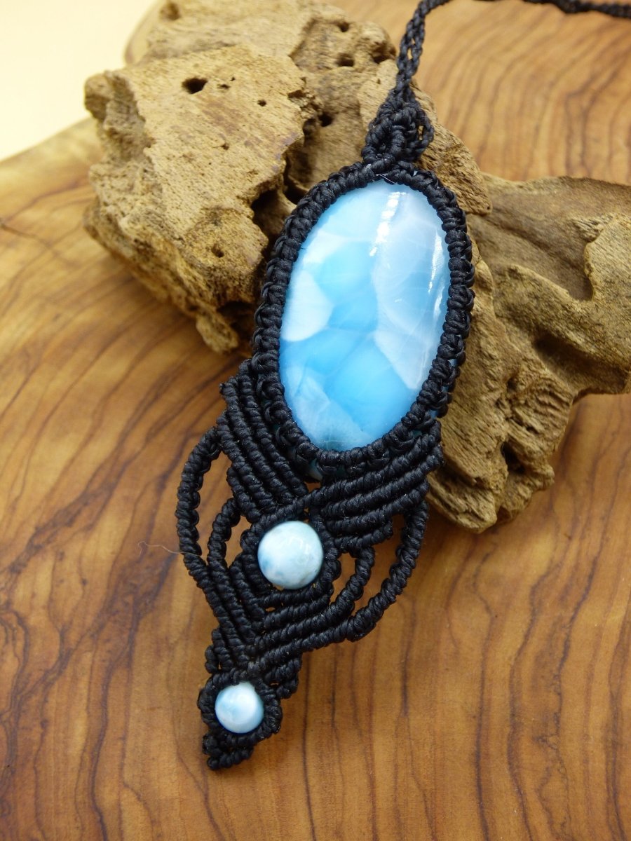 Larimar AAA "Atlantis Stein" blau ~ Makramee Edelstein Kette ~HIPPIE ~GOA ~Boho ~Ethno ~Nature ~Heilstein ~Flash - Art of Nature Berlin