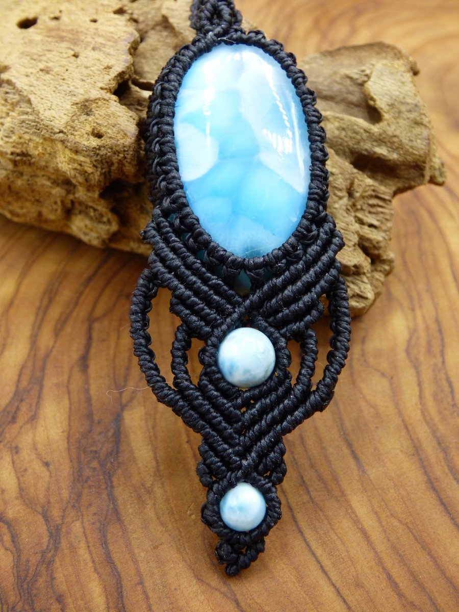 Larimar AAA "Atlantis Stein" blau ~ Makramee Edelstein Kette ~HIPPIE ~GOA ~Boho ~Ethno ~Nature ~Heilstein ~Flash - Art of Nature Berlin