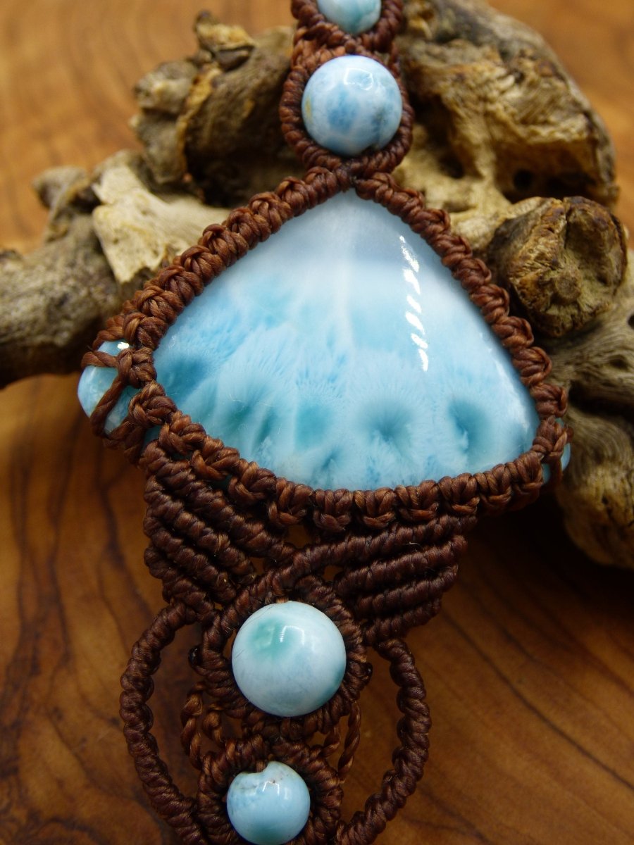 Larimar AAA "Atlantis Stein" blau ~ Makramee Edelstein Kette ~HIPPIE ~GOA ~Boho ~Ethno ~Nature ~Heilstein ~Flash - Art of Nature Berlin