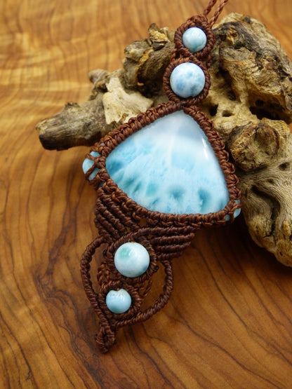 Larimar AAA "Atlantis Stein" blau ~ Makramee Edelstein Kette ~HIPPIE ~GOA ~Boho ~Ethno ~Nature ~Heilstein ~Flash - Art of Nature Berlin