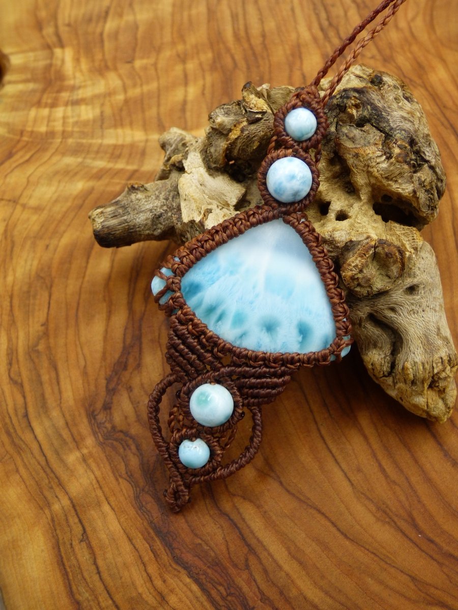 Larimar AAA "Atlantis Stein" blau ~ Makramee Edelstein Kette ~HIPPIE ~GOA ~Boho ~Ethno ~Nature ~Heilstein ~Flash - Art of Nature Berlin