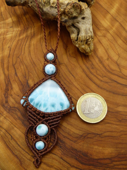 Larimar AAA "Atlantis Stein" blau ~ Makramee Edelstein Kette ~HIPPIE ~GOA ~Boho ~Ethno ~Nature ~Heilstein ~Flash - Art of Nature Berlin