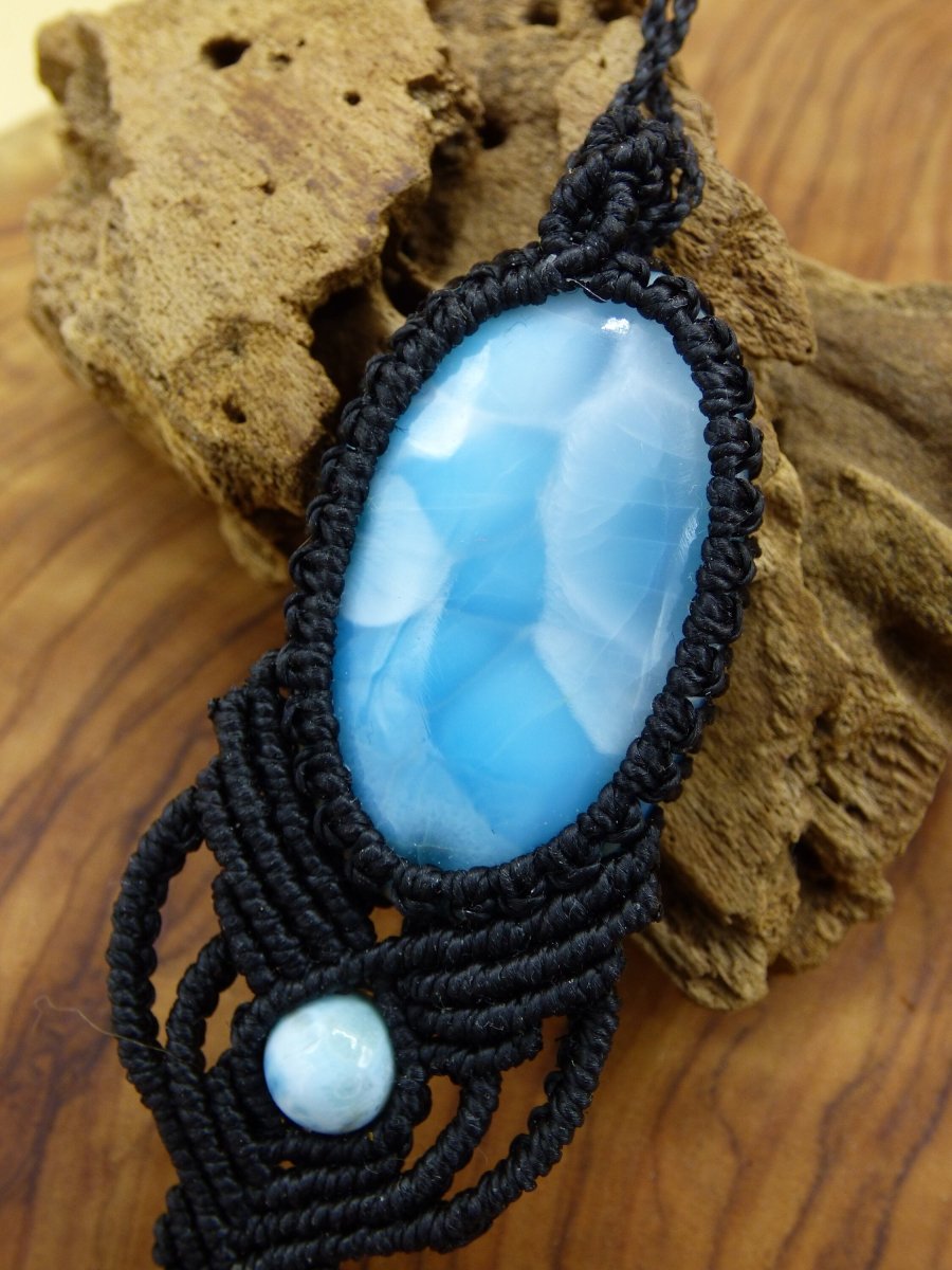 Larimar AAA "Atlantis Stein" blau ~ Makramee Edelstein Kette ~HIPPIE ~GOA ~Boho ~Ethno ~Nature ~Heilstein ~Flash - Art of Nature Berlin