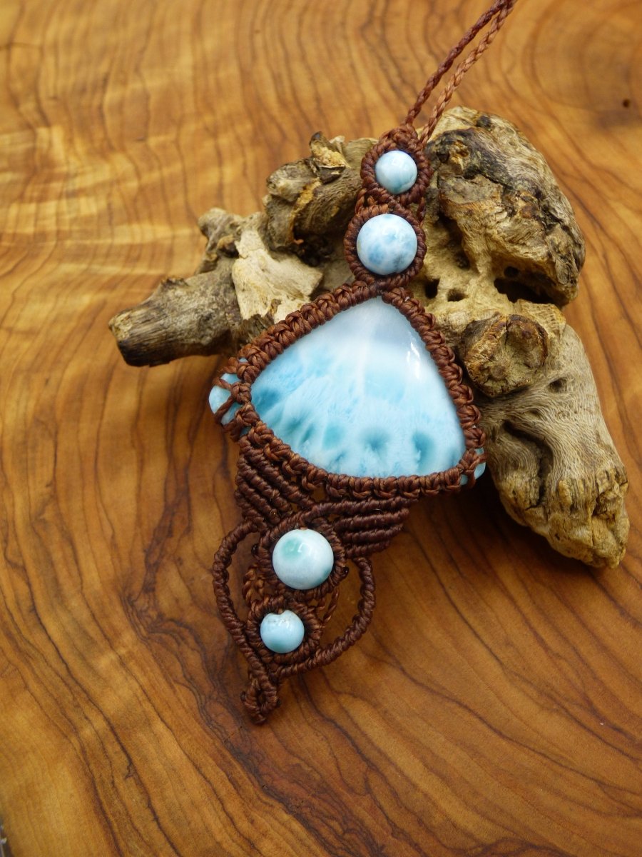 Larimar AAA "Atlantis Stein" blau ~ Makramee Edelstein Kette ~HIPPIE ~GOA ~Boho ~Ethno ~Nature ~Heilstein ~Flash - Art of Nature Berlin