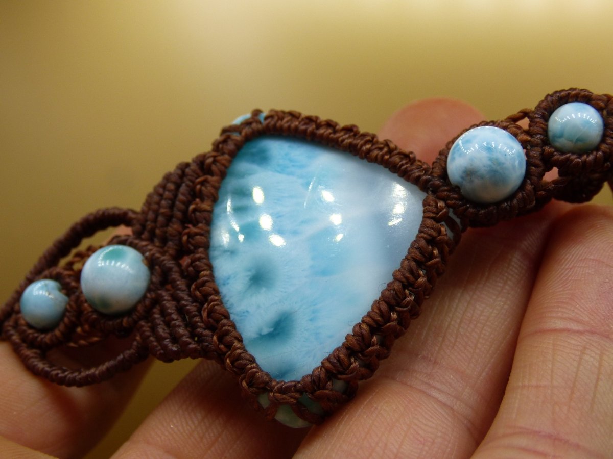 Larimar AAA "Atlantis Stein" blau ~ Makramee Edelstein Kette ~HIPPIE ~GOA ~Boho ~Ethno ~Nature ~Heilstein ~Flash - Art of Nature Berlin