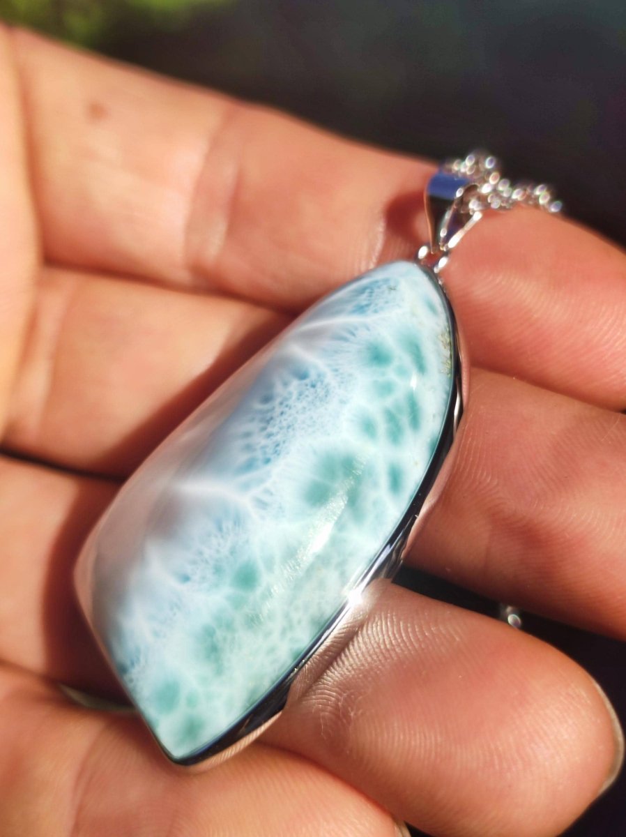 Larimar AAA "Atlantis Stone" Edelstein Kette 925 Sterling Silber Frau Schmuck Edel Natur Heilstein Hippie Rarität Meer Himmel blau Geschenk - Art of Nature Berlin