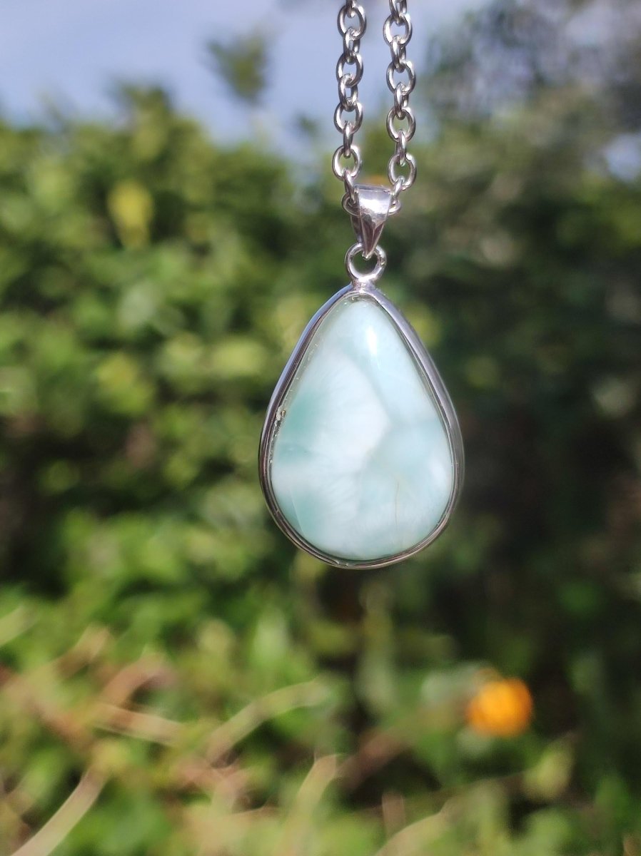 Larimar AAA "Atlantis Stone" Edelstein Kette 925 Sterling Silber Frau Schmuck Edel Natur Heilstein Hippie Rarität Meer Himmel blau Geschenk - Art of Nature Berlin