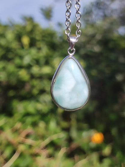 Larimar AAA "Atlantis Stone" Edelstein Kette 925 Sterling Silber Frau Schmuck Edel Natur Heilstein Hippie Rarität Meer Himmel blau Geschenk - Art of Nature Berlin
