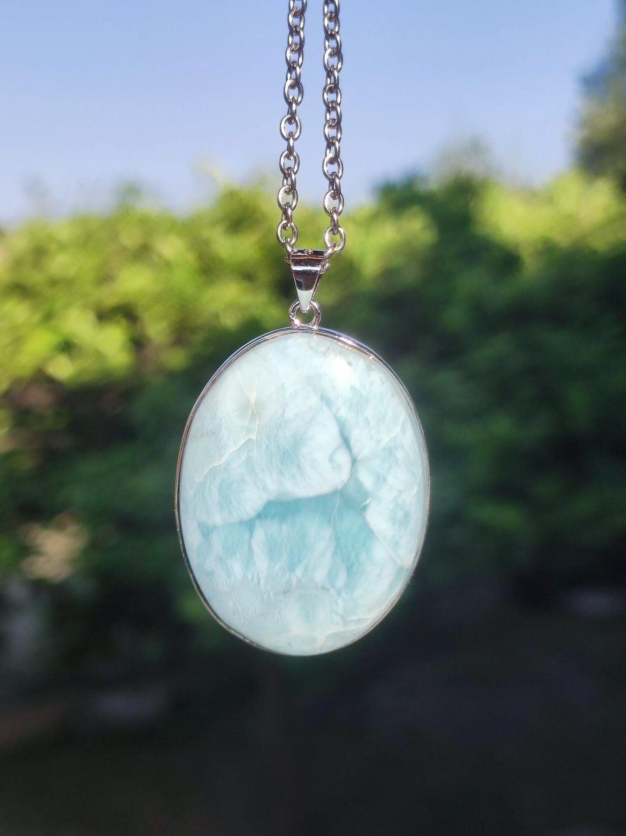 Larimar AAA "Atlantis Stone" Edelstein Kette 925 Sterling Silber Frau Schmuck Edel Natur Heilstein Hippie Rarität Meer Himmel blau Geschenk - Art of Nature Berlin