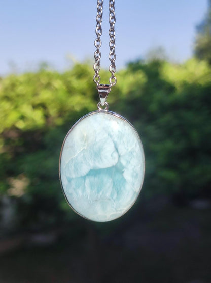 Larimar AAA "Atlantis Stone" Edelstein Kette 925 Sterling Silber Frau Schmuck Edel Natur Heilstein Hippie Rarität Meer Himmel blau Geschenk - Art of Nature Berlin