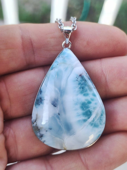 Larimar AAA "Atlantis Stone" Edelstein Kette 925 Sterling Silber Frau Schmuck Edel Natur Heilstein Hippie Rarität Meer Himmel blau Geschenk - Art of Nature Berlin