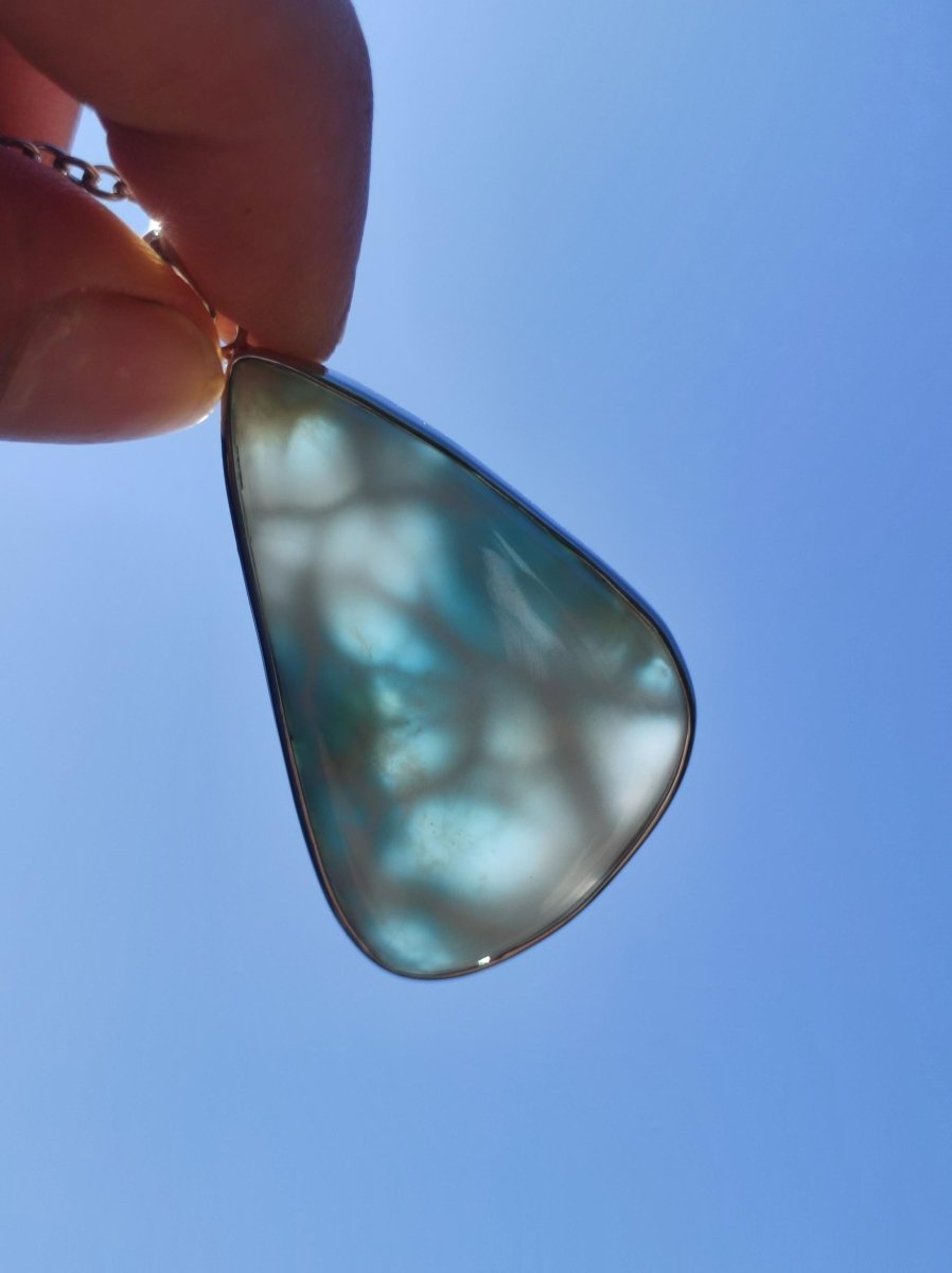 Larimar AAA "Atlantis Stone" Edelstein Kette 925 Sterling Silber Frau Schmuck Edel Natur Heilstein Hippie Rarität Meer Himmel blau Geschenk - Art of Nature Berlin