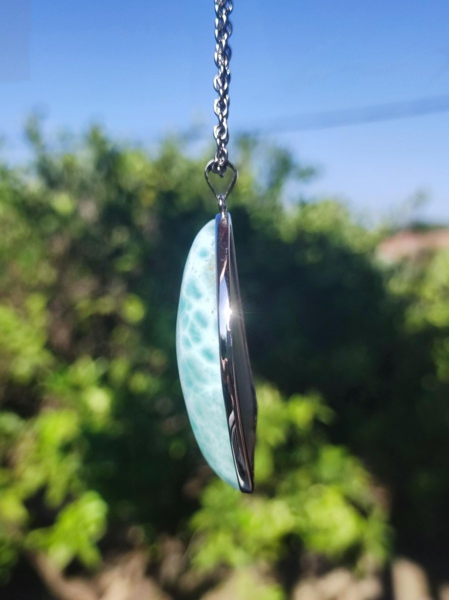 Larimar AAA "Atlantis Stone" Edelstein Kette 925 Sterling Silber Frau Schmuck Edel Natur Heilstein Hippie Rarität Meer Himmel blau Geschenk - Art of Nature Berlin