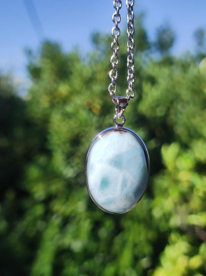 Larimar AAA "Atlantis Stone" Edelstein Kette 925 Sterling Silber Frau Schmuck Edel Natur Heilstein Hippie Rarität Meer Himmel blau Geschenk - Art of Nature Berlin
