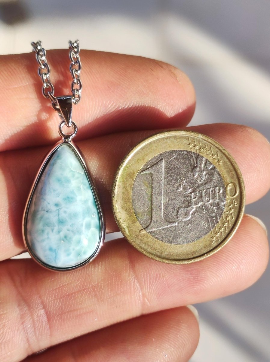 Larimar AAA "Atlantis Stone" Edelstein Kette 925 Sterling Silber Frau Schmuck Edel Natur Heilstein Hippie Rarität Meer Himmel blau Geschenk - Art of Nature Berlin