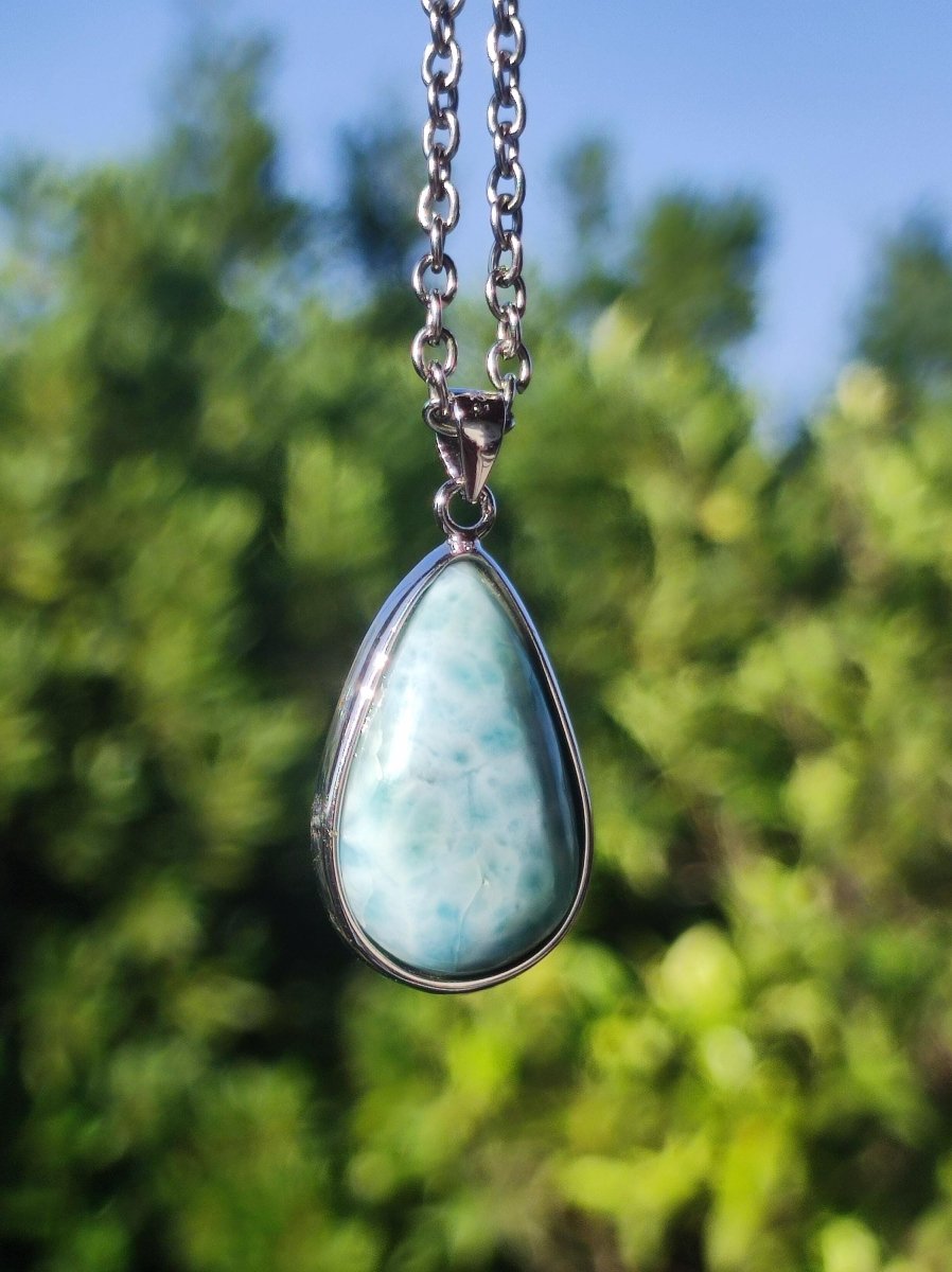 Larimar AAA "Atlantis Stone" Edelstein Kette 925 Sterling Silber Frau Schmuck Edel Natur Heilstein Hippie Rarität Meer Himmel blau Geschenk - Art of Nature Berlin