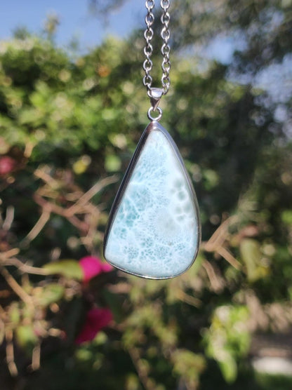 Larimar AAA "Atlantis Stone" Edelstein Kette 925 Sterling Silber Frau Schmuck Edel Natur Heilstein Hippie Rarität Meer Himmel blau Geschenk - Art of Nature Berlin