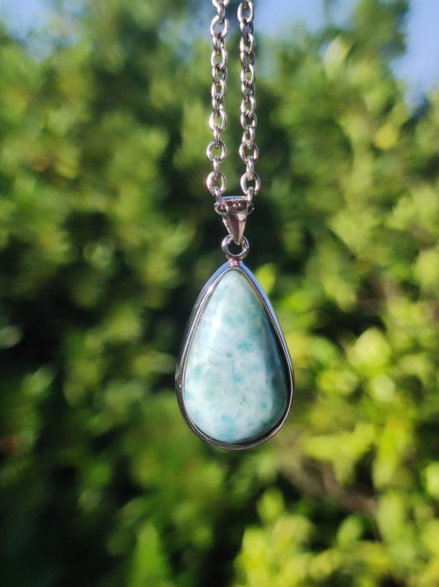 Larimar AAA "Atlantis Stone" Edelstein Kette 925 Sterling Silber Frau Schmuck Edel Natur Heilstein Hippie Rarität Meer Himmel blau Geschenk - Art of Nature Berlin