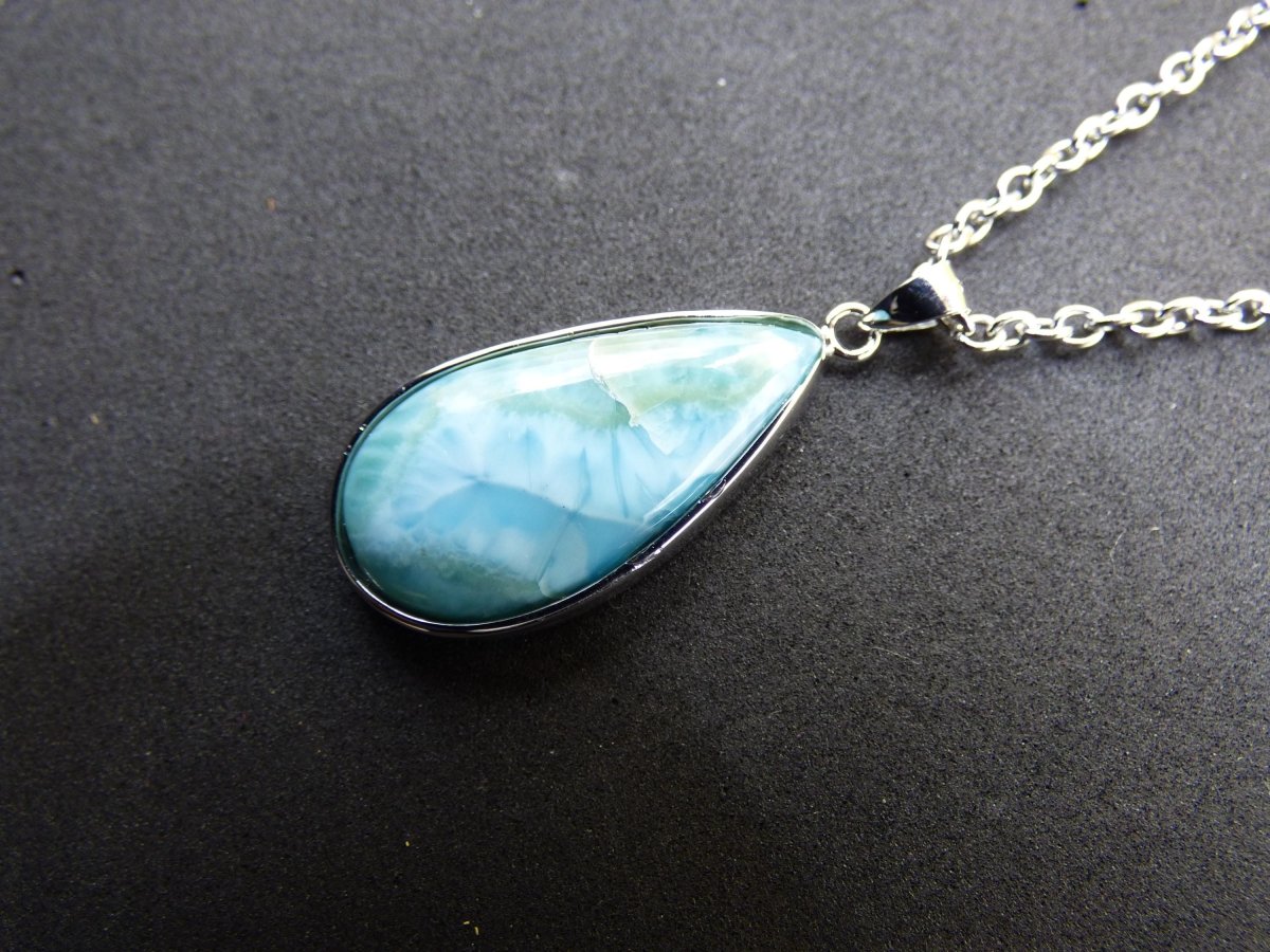 Larimar AAA "Atlantis Stone" Edelstein Kette 925 Sterling Silber Frau Schmuck Edel Natur Heilstein Hippie Rarität Meer Himmel blau Geschenk - Art of Nature Berlin