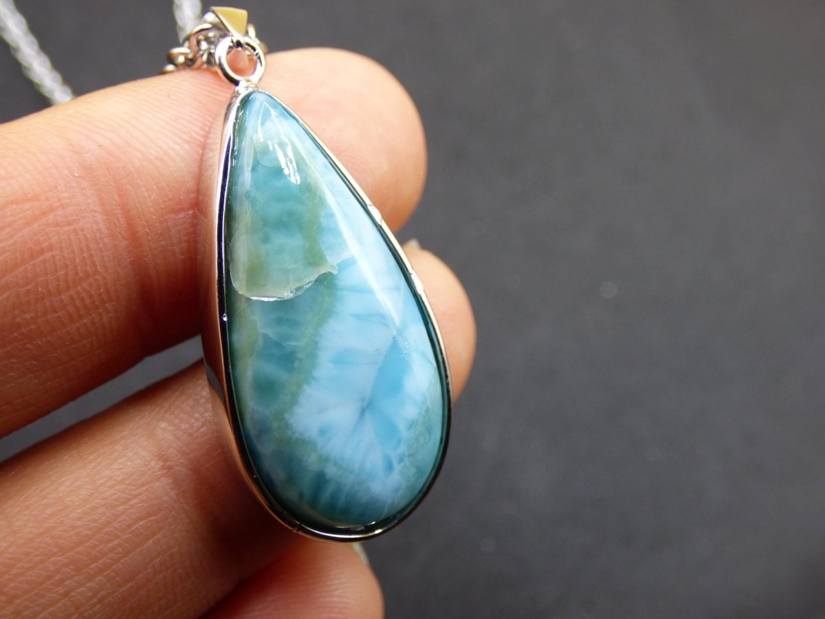 Larimar AAA "Atlantis Stone" Edelstein Kette 925 Sterling Silber Frau Schmuck Edel Natur Heilstein Hippie Rarität Meer Himmel blau Geschenk - Art of Nature Berlin