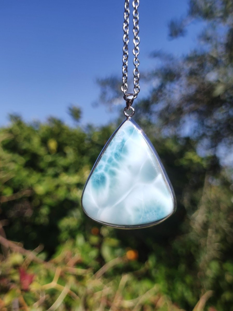 Larimar AAA "Atlantis Stone" Edelstein Kette 925 Sterling Silber Frau Schmuck Edel Natur Heilstein Hippie Rarität Meer Himmel blau Geschenk - Art of Nature Berlin
