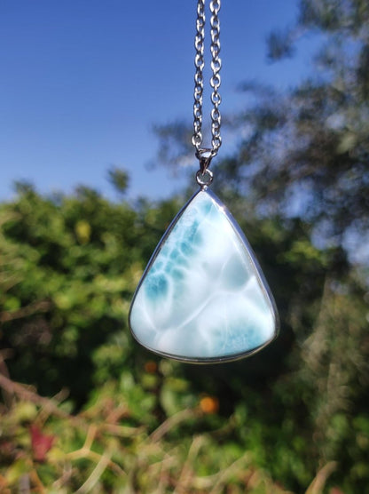 Larimar AAA "Atlantis Stone" Edelstein Kette 925 Sterling Silber Frau Schmuck Edel Natur Heilstein Hippie Rarität Meer Himmel blau Geschenk - Art of Nature Berlin