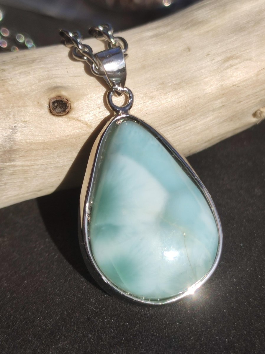 Larimar AAA "Atlantis Stone" Edelstein Kette 925 Sterling Silber Frau Schmuck Edel Natur Heilstein Hippie Rarität Meer Himmel blau Geschenk - Art of Nature Berlin