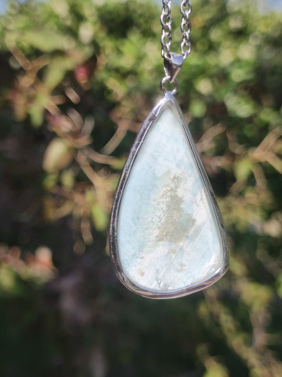 Larimar AAA "Atlantis Stone" Edelstein Kette 925 Sterling Silber Frau Schmuck Edel Natur Heilstein Hippie Rarität Meer Himmel blau Geschenk - Art of Nature Berlin