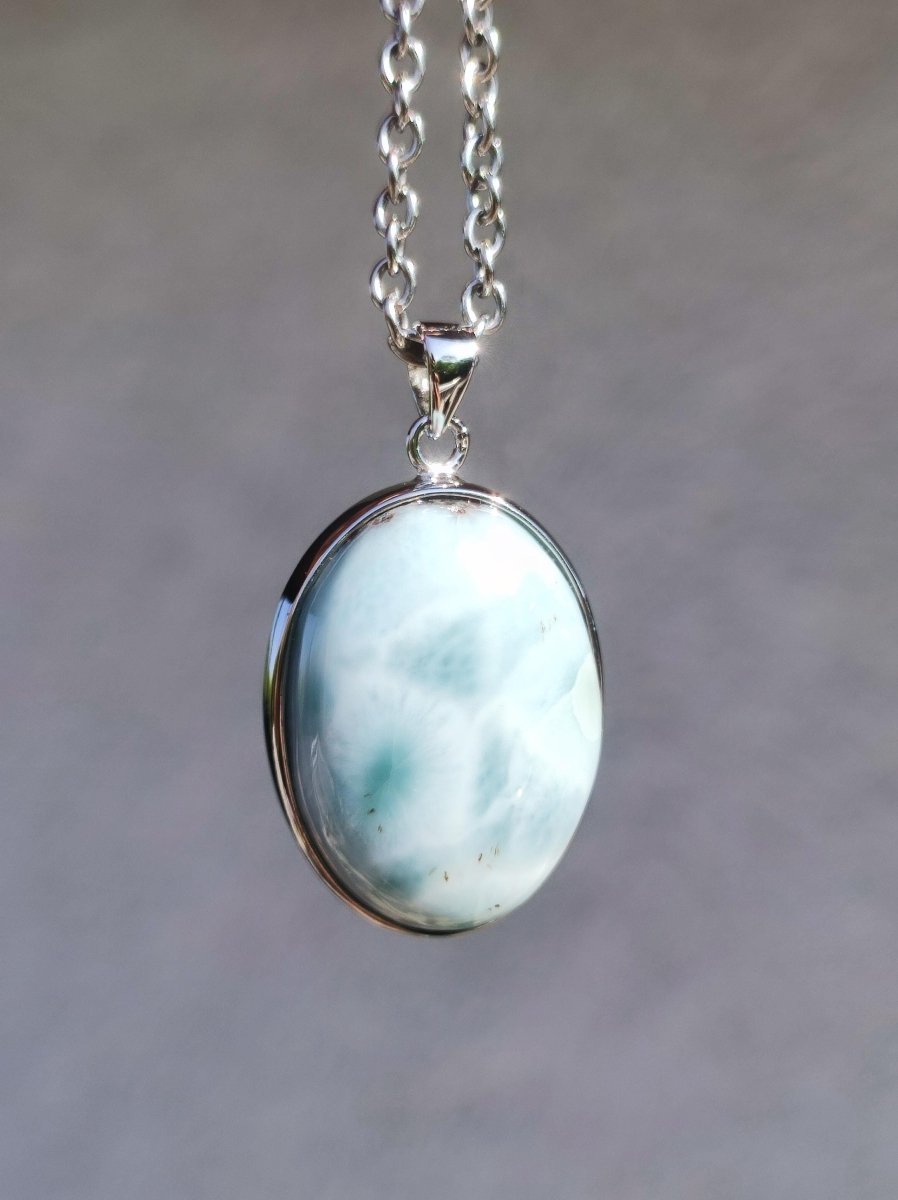 Larimar AAA "Atlantis Stone" Edelstein Kette 925 Sterling Silber Frau Schmuck Edel Natur Heilstein Hippie Rarität Meer Himmel blau Geschenk - Art of Nature Berlin