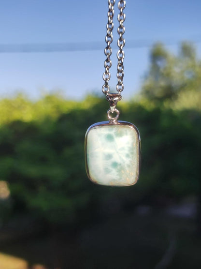 Larimar AAA "Atlantis Stone" Edelstein Kette 925 Sterling Silber Frau Schmuck Edel Natur Heilstein Hippie Rarität Meer Himmel blau Geschenk - Art of Nature Berlin