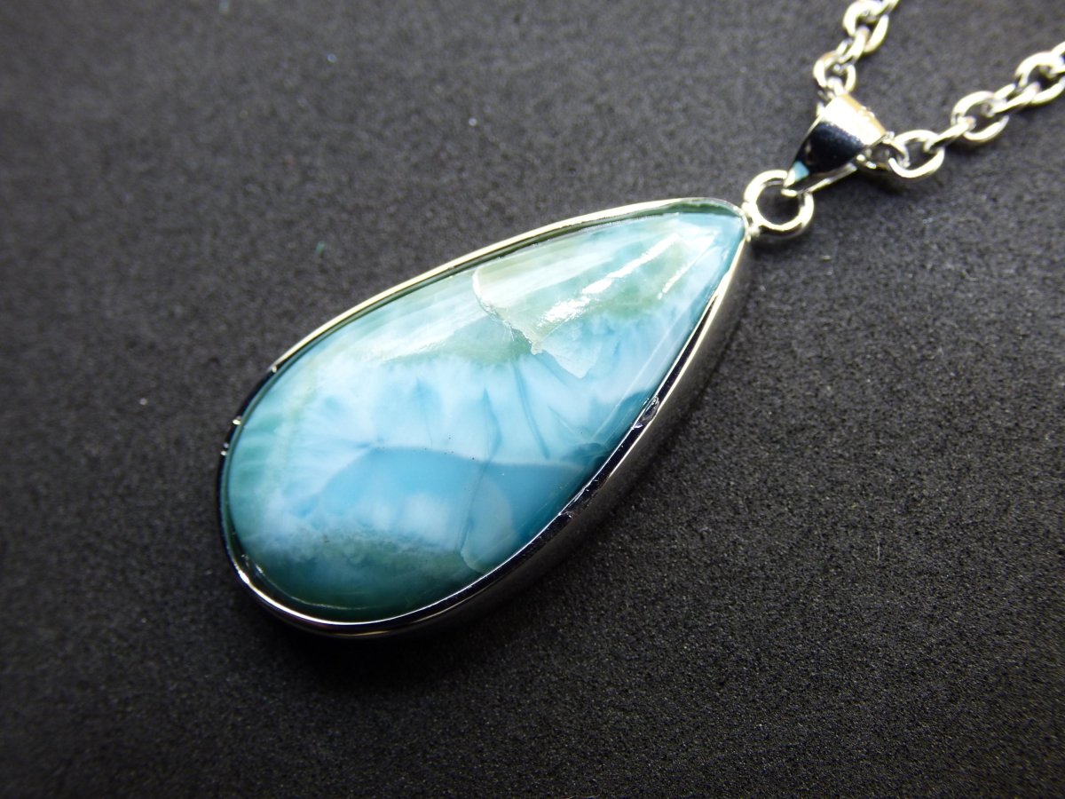 Larimar AAA "Atlantis Stone" Edelstein Kette 925 Sterling Silber Frau Schmuck Edel Natur Heilstein Hippie Rarität Meer Himmel blau Geschenk - Art of Nature Berlin