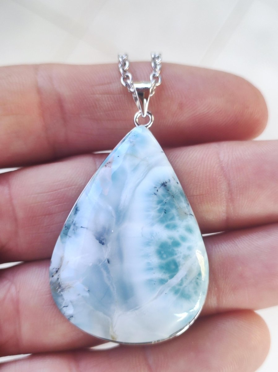 Larimar AAA "Atlantis Stone" Edelstein Kette 925 Sterling Silber Frau Schmuck Edel Natur Heilstein Hippie Rarität Meer Himmel blau Geschenk - Art of Nature Berlin