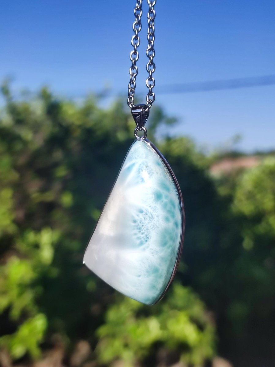 Larimar AAA "Atlantis Stone" Edelstein Kette 925 Sterling Silber Frau Schmuck Edel Natur Heilstein Hippie Rarität Meer Himmel blau Geschenk - Art of Nature Berlin