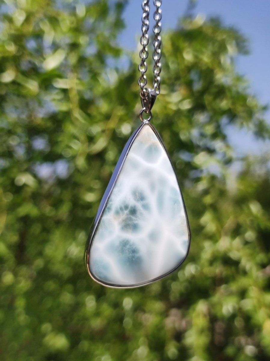 Larimar AAA "Atlantis Stone" Edelstein Kette 925 Sterling Silber Frau Schmuck Edel Natur Heilstein Hippie Rarität Meer Himmel blau Geschenk - Art of Nature Berlin