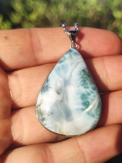 Larimar AAA "Atlantis Stone" Edelstein Kette 925 Sterling Silber Frau Schmuck Edel Natur Heilstein Hippie Rarität Meer Himmel blau Geschenk - Art of Nature Berlin