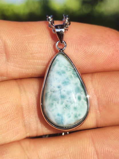 Larimar AAA "Atlantis Stone" Edelstein Kette 925 Sterling Silber Frau Schmuck Edel Natur Heilstein Hippie Rarität Meer Himmel blau Geschenk - Art of Nature Berlin