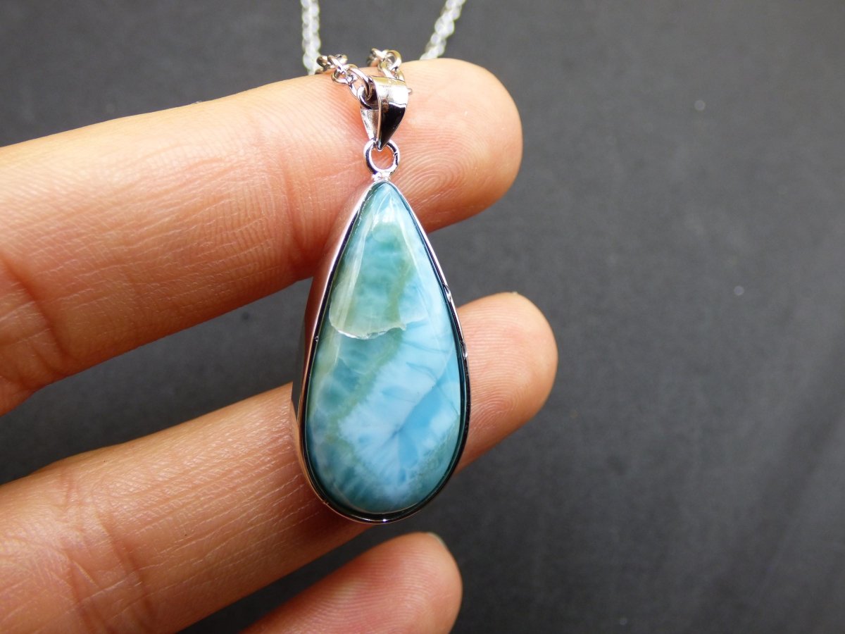 Larimar AAA "Atlantis Stone" Edelstein Kette 925 Sterling Silber Frau Schmuck Edel Natur Heilstein Hippie Rarität Meer Himmel blau Geschenk - Art of Nature Berlin