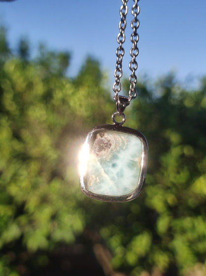 Larimar AAA "Atlantis Stone" Edelstein Kette 925 Sterling Silber Frau Schmuck Edel Natur Heilstein Hippie Rarität Meer Himmel blau Geschenk - Art of Nature Berlin