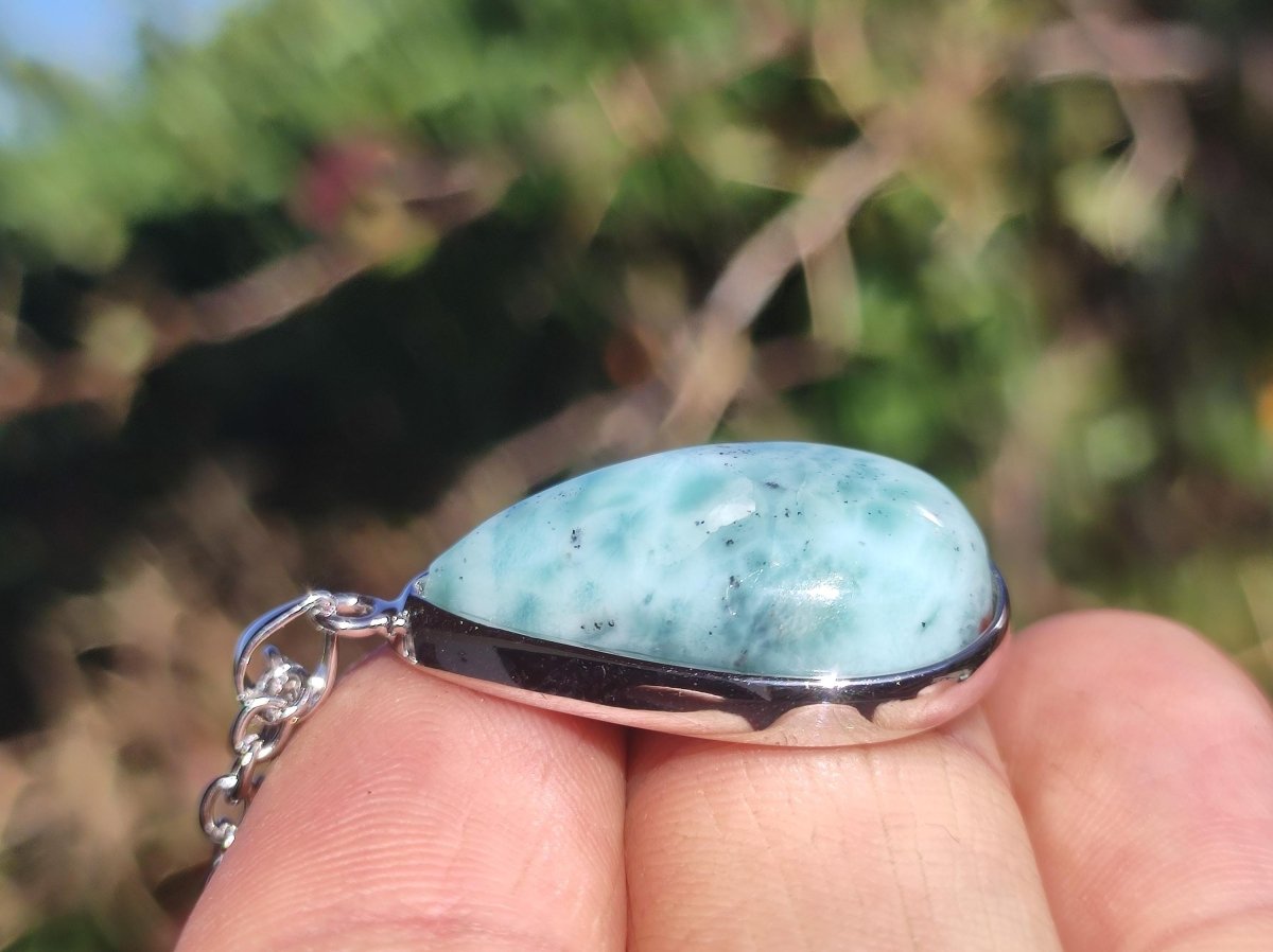 Larimar AAA "Atlantis Stone" Edelstein Kette 925 Sterling Silber Frau Schmuck Edel Natur Heilstein Hippie Rarität Meer Himmel blau Geschenk - Art of Nature Berlin