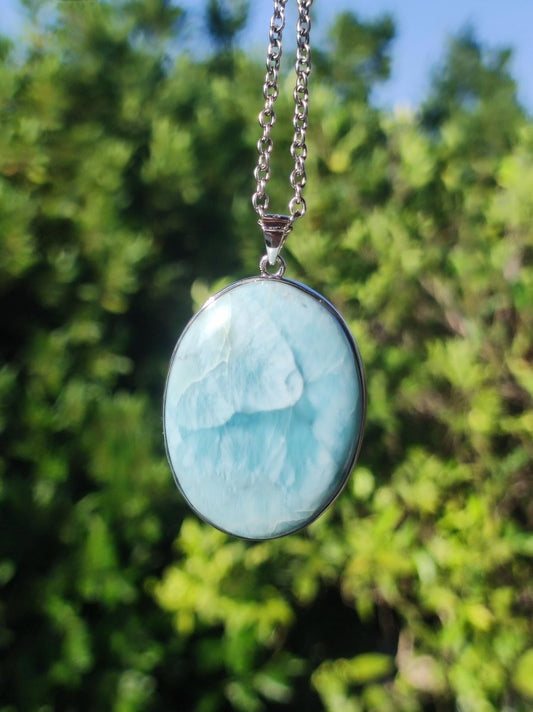 Larimar AAA "Atlantis Stone" Edelstein Kette 925 Sterling Silber Frau Schmuck Edel Natur Heilstein Hippie Rarität Meer Himmel blau Geschenk - Art of Nature Berlin