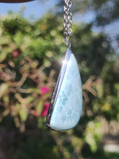 Larimar AAA "Atlantis Stone" Edelstein Kette 925 Sterling Silber Frau Schmuck Edel Natur Heilstein Hippie Rarität Meer Himmel blau Geschenk - Art of Nature Berlin