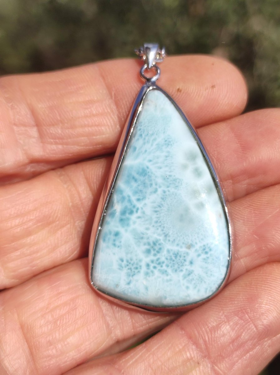 Larimar AAA "Atlantis Stone" Edelstein Kette 925 Sterling Silber Frau Schmuck Edel Natur Heilstein Hippie Rarität Meer Himmel blau Geschenk - Art of Nature Berlin
