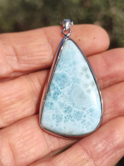Larimar AAA "Atlantis Stone" Edelstein Kette 925 Sterling Silber Frau Schmuck Edel Natur Heilstein Hippie Rarität Meer Himmel blau Geschenk - Art of Nature Berlin