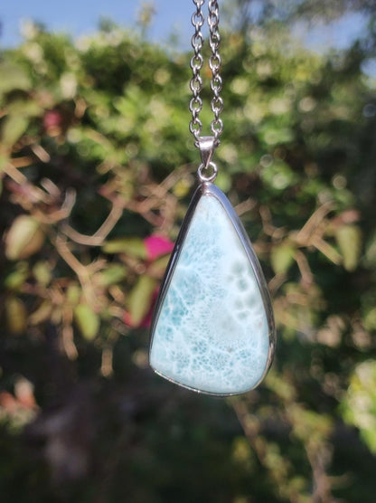 Larimar AAA "Atlantis Stone" Edelstein Kette 925 Sterling Silber Frau Schmuck Edel Natur Heilstein Hippie Rarität Meer Himmel blau Geschenk - Art of Nature Berlin