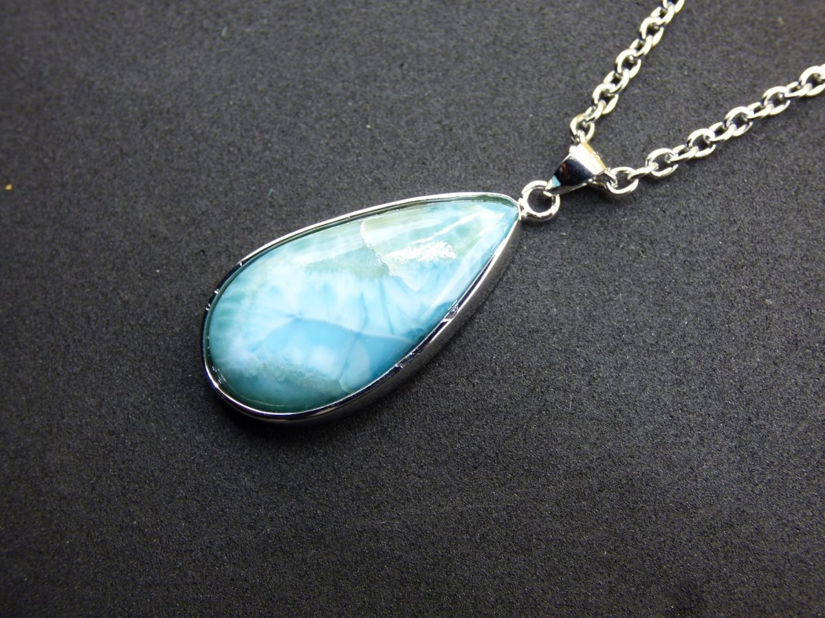 Larimar AAA "Atlantis Stone" Edelstein Kette 925 Sterling Silber Frau Schmuck Edel Natur Heilstein Hippie Rarität Meer Himmel blau Geschenk - Art of Nature Berlin