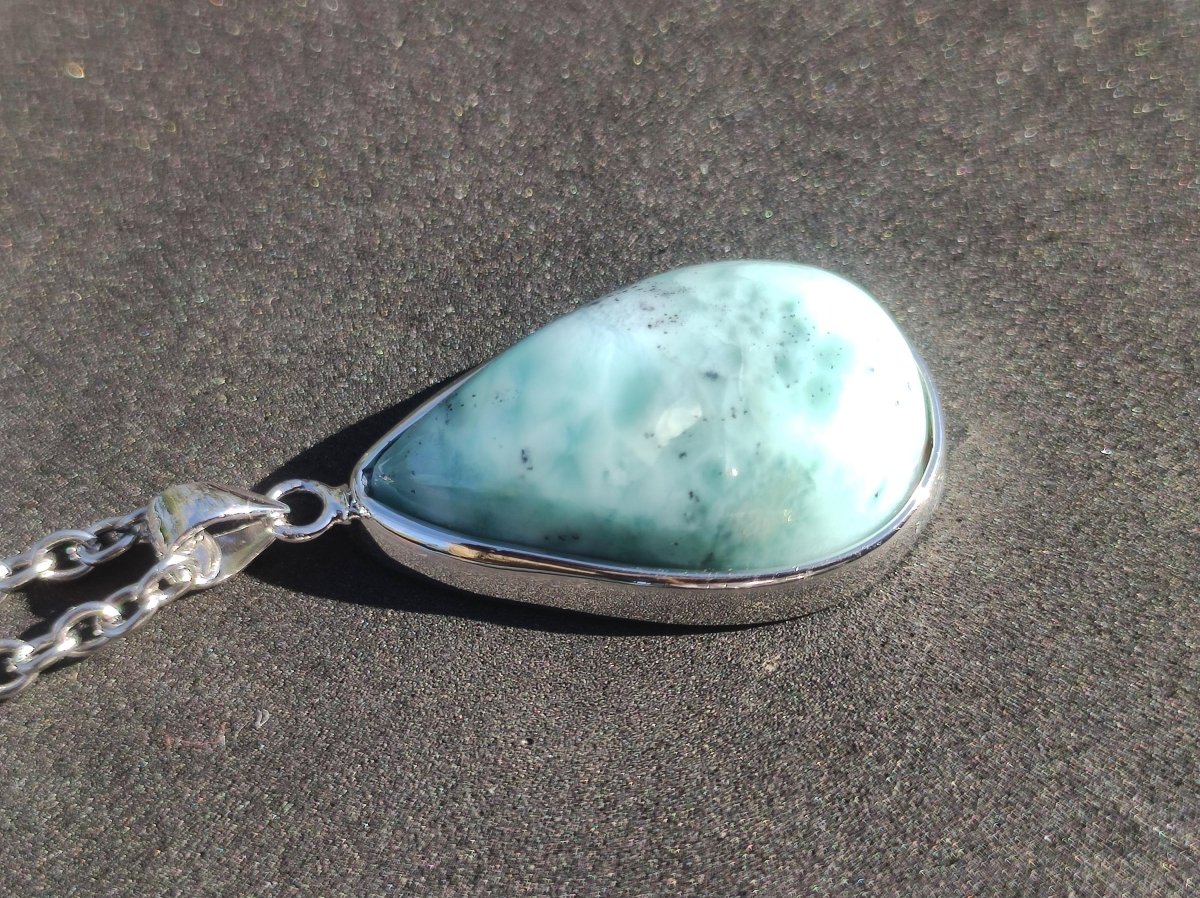 Larimar AAA "Atlantis Stone" Edelstein Kette 925 Sterling Silber Frau Schmuck Edel Natur Heilstein Hippie Rarität Meer Himmel blau Geschenk - Art of Nature Berlin